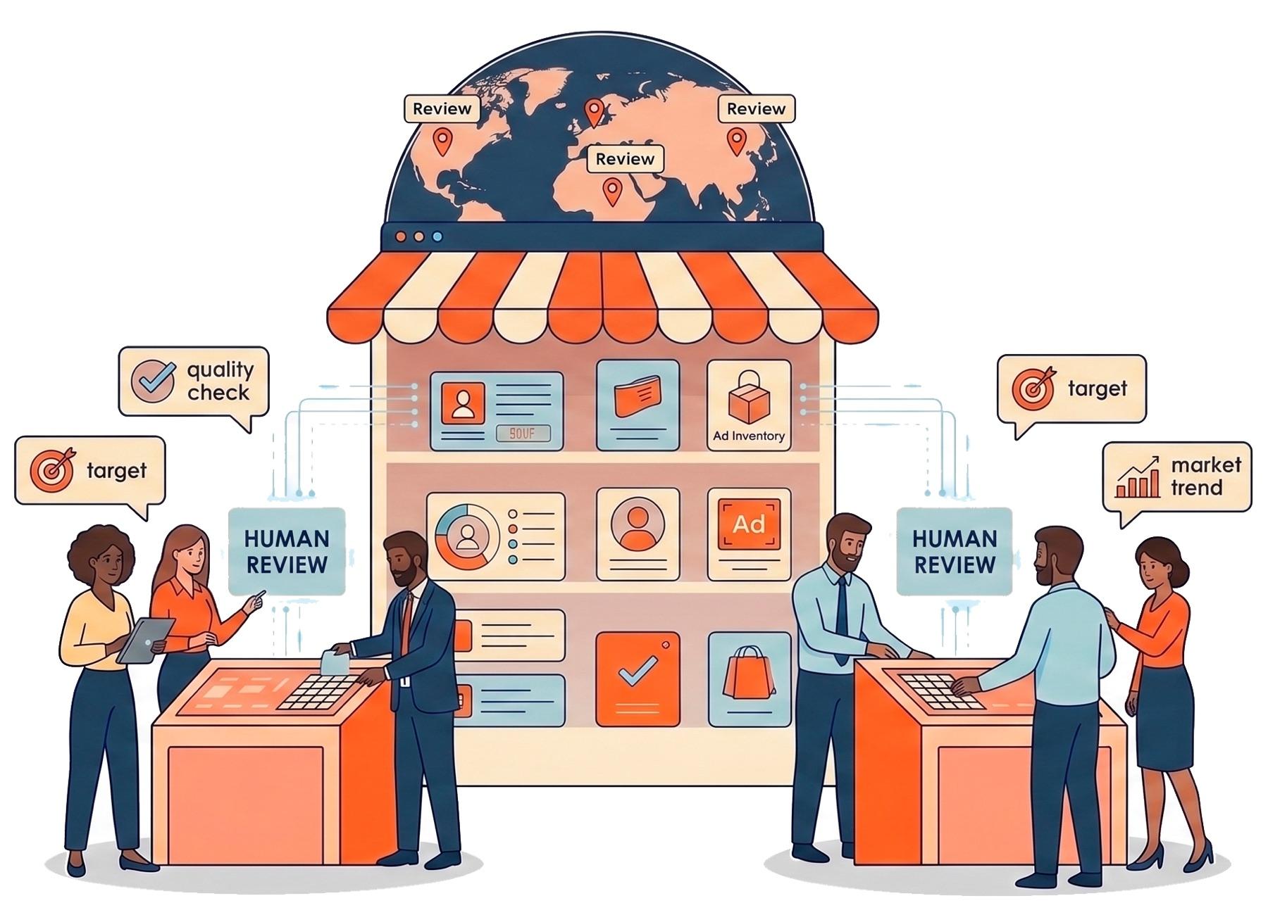 Curated marketplace illustration with human review and global inventory