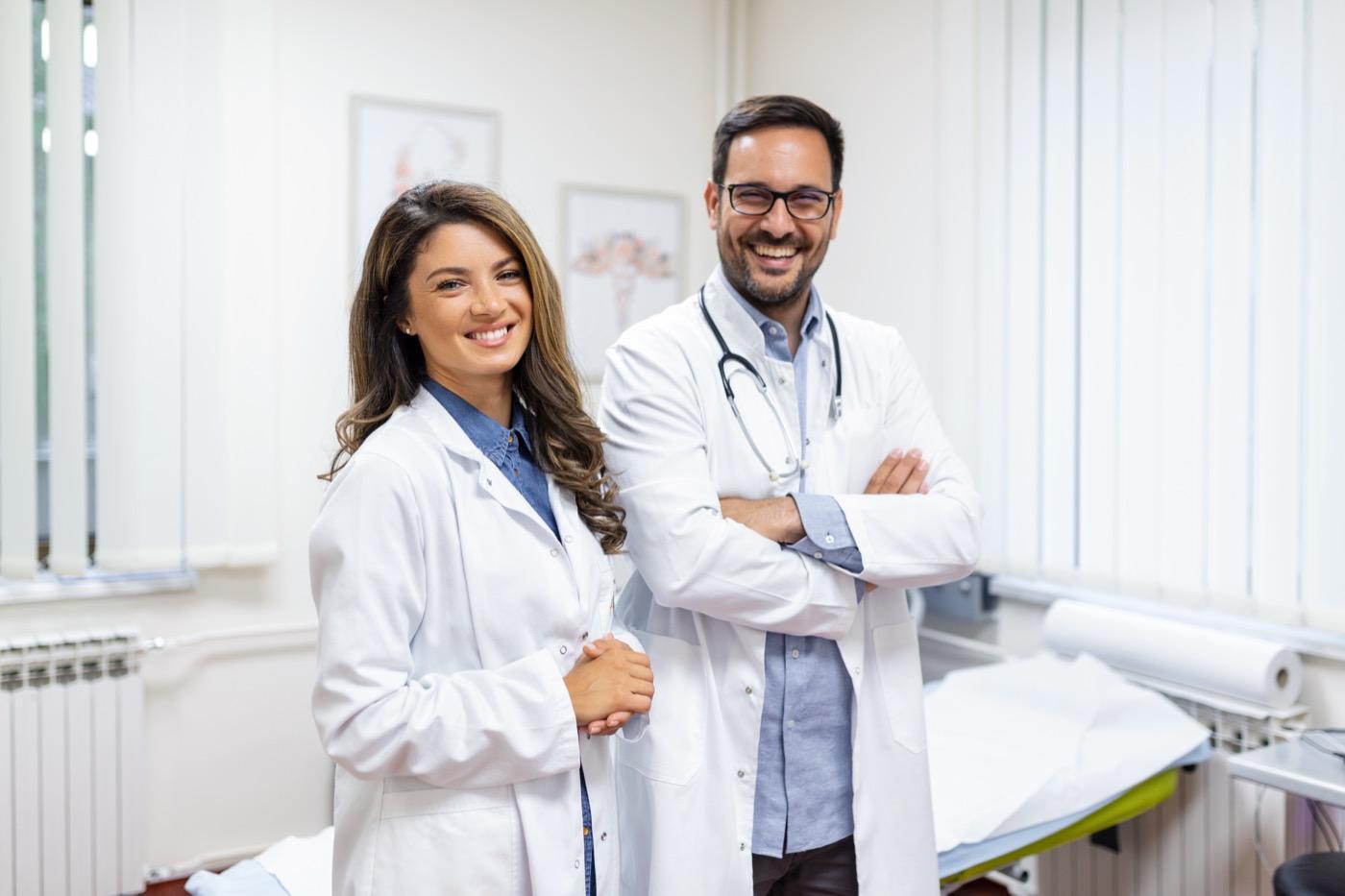 Smiling medical staff in a modern hospital