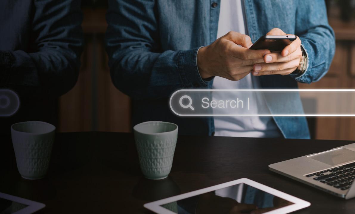 Person using a phone with a native search experience